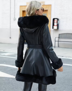 Chaqueta Larga Elegante de Cuero con Capucha para Mujer®