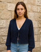 Cárdigan Corto de Punto Trenzado con Lazos para Mujer