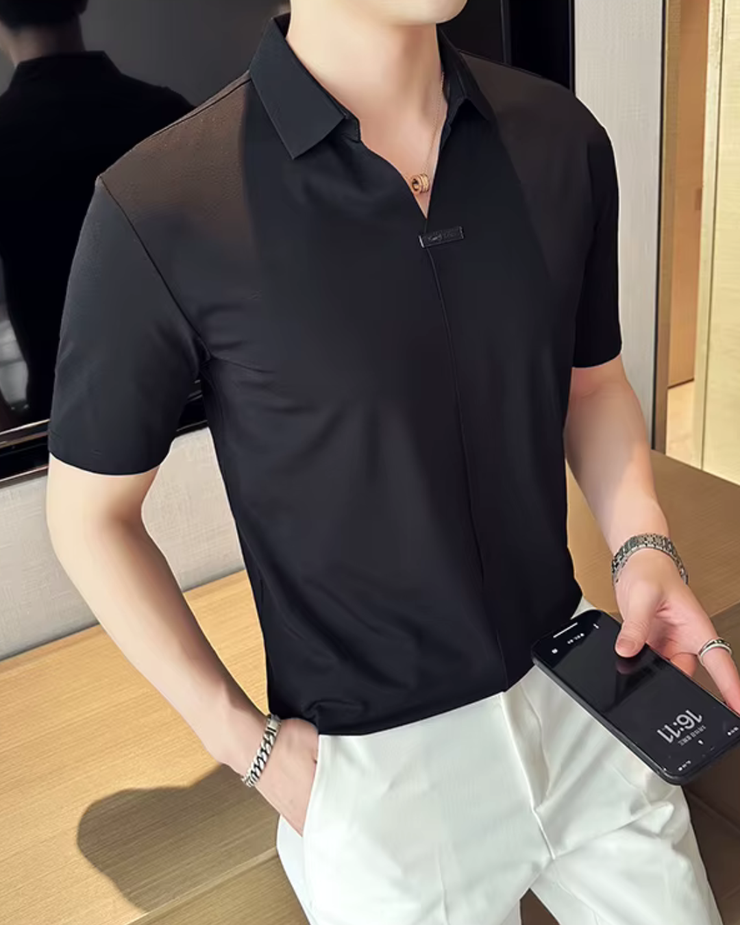 Polo de Hombre de Gran Elasticidad, Ligero, Suave y Resistente a las Arrugas en Color Liso®