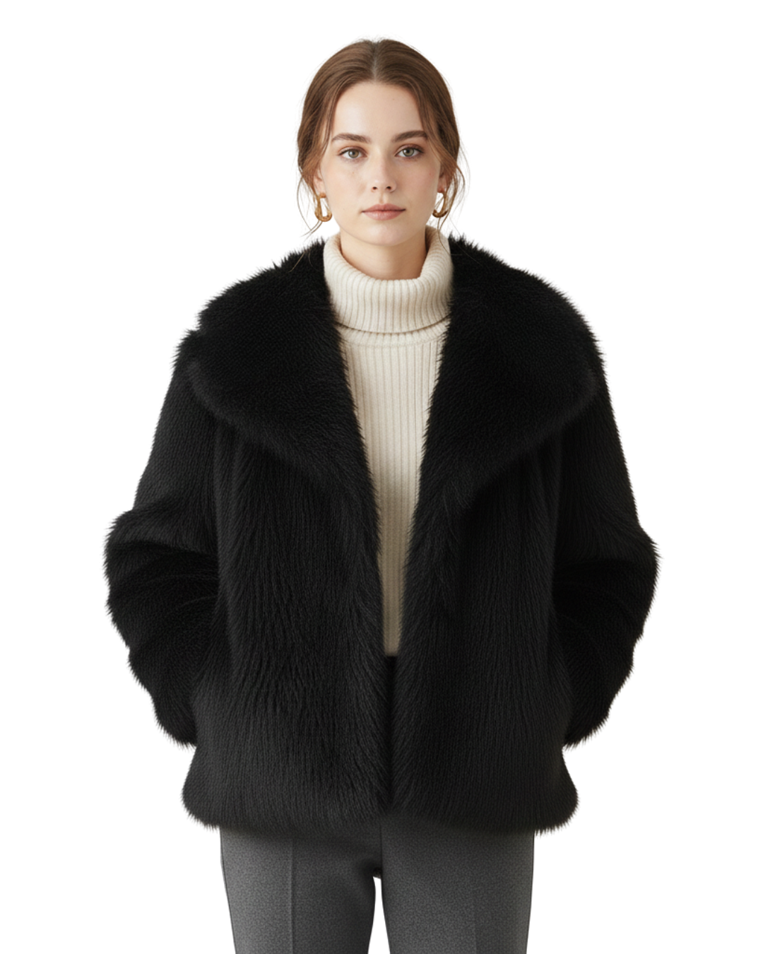 Abrigo de pelo sintético elegante para mujer