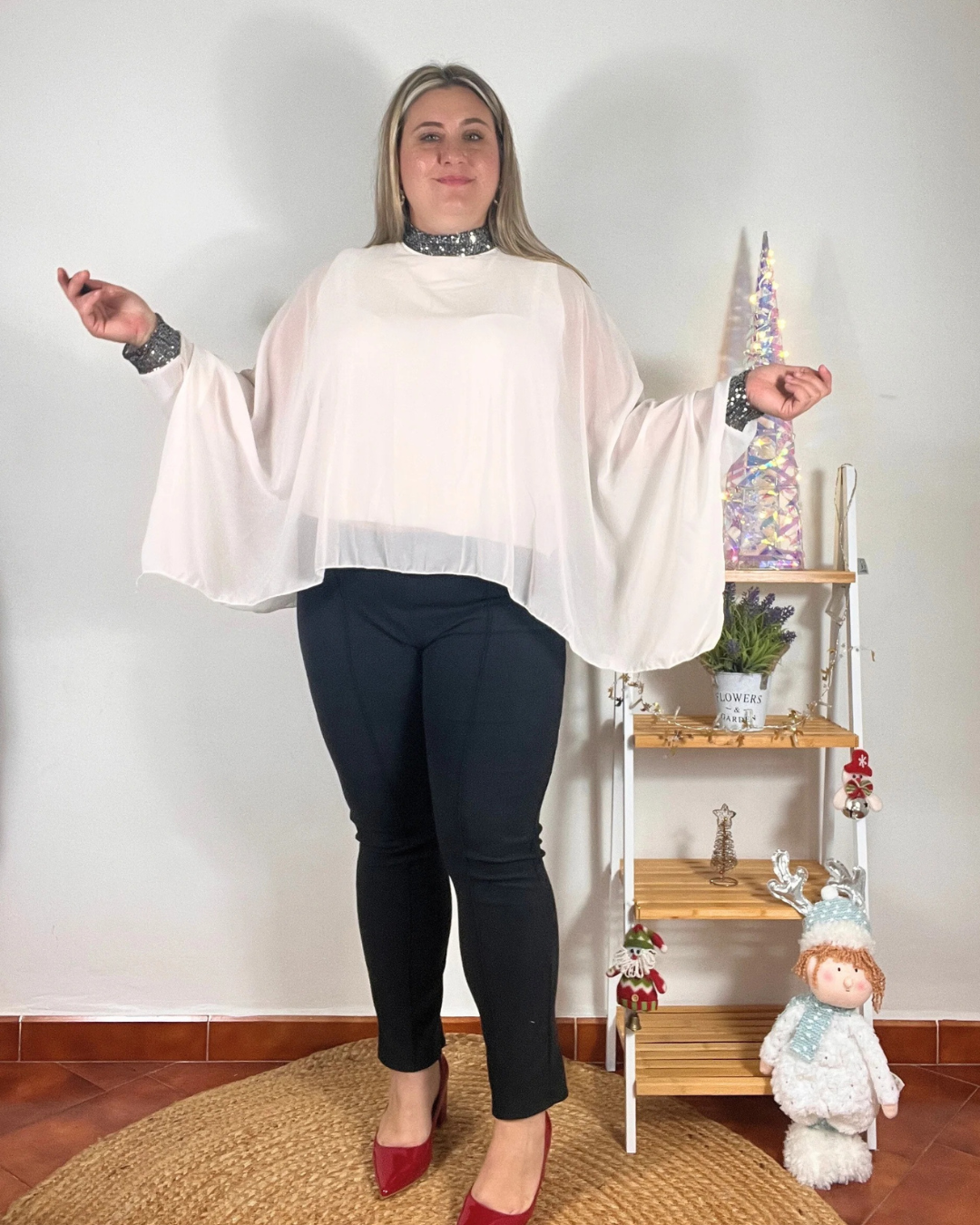 Blusa Fluida de Manga Larga con Camiseta Interior Integrada para Mujer