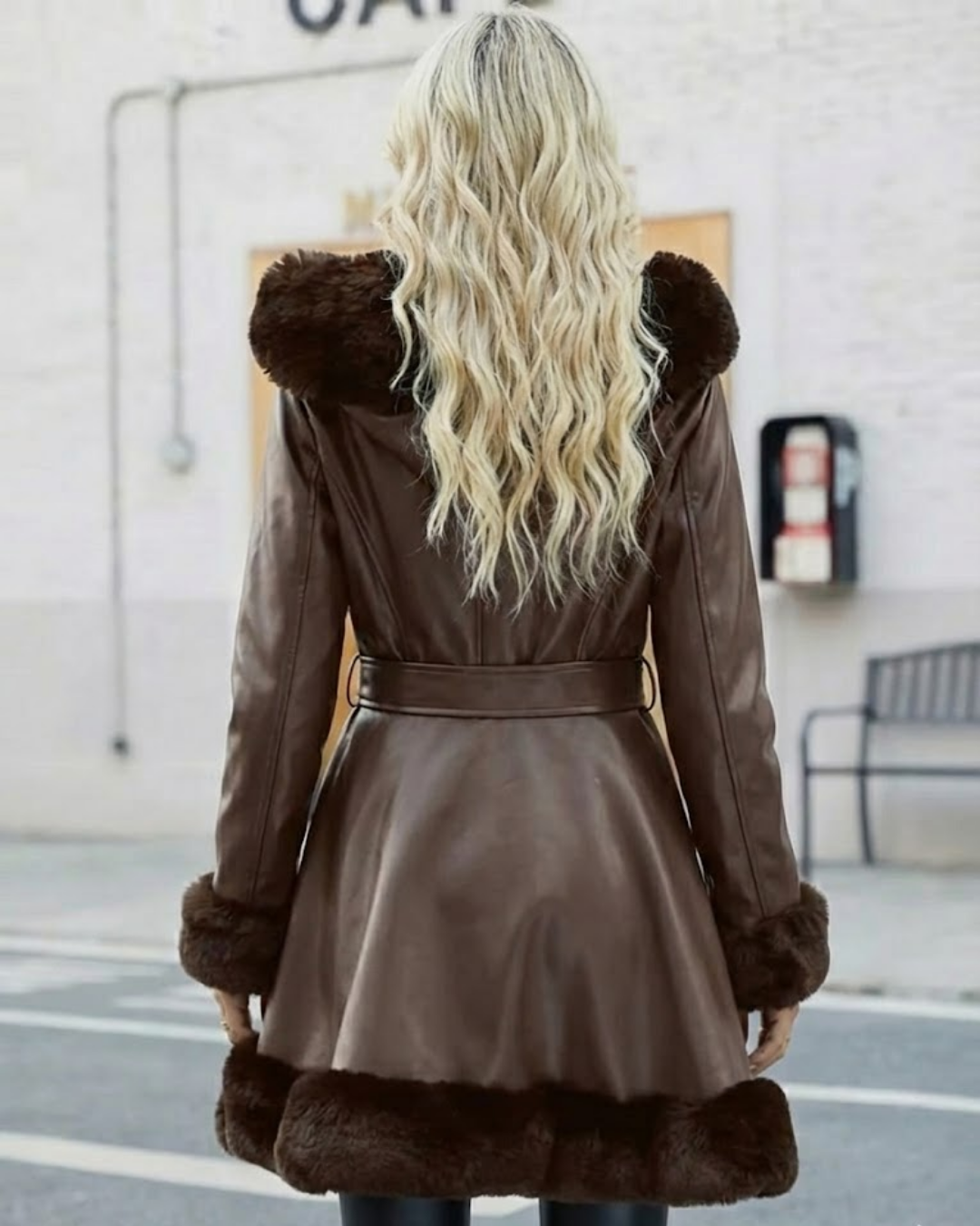 Chaqueta Larga Elegante de Cuero con Capucha para Mujer®