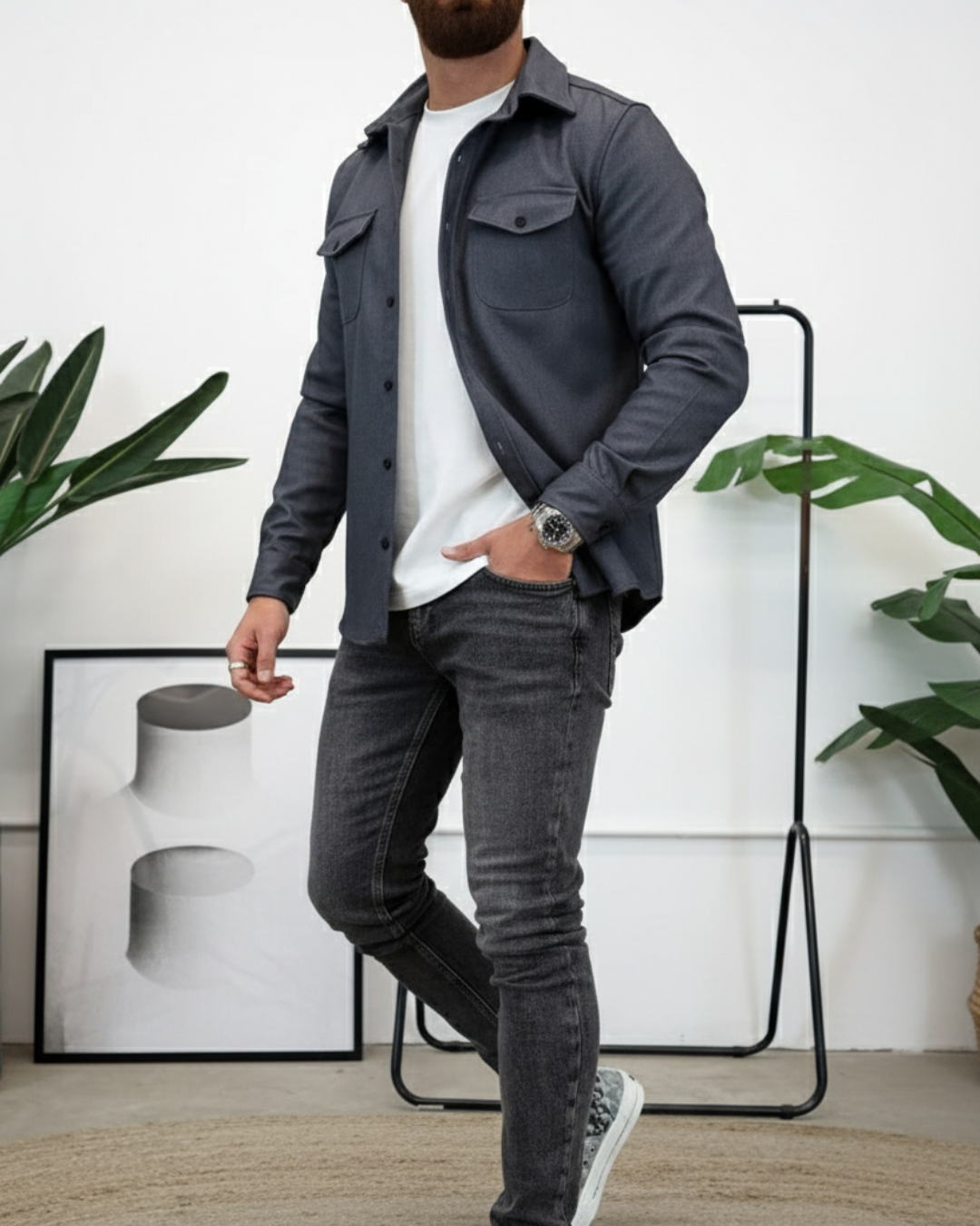 Camisa Manga Larga con Bolsillo para Hombre