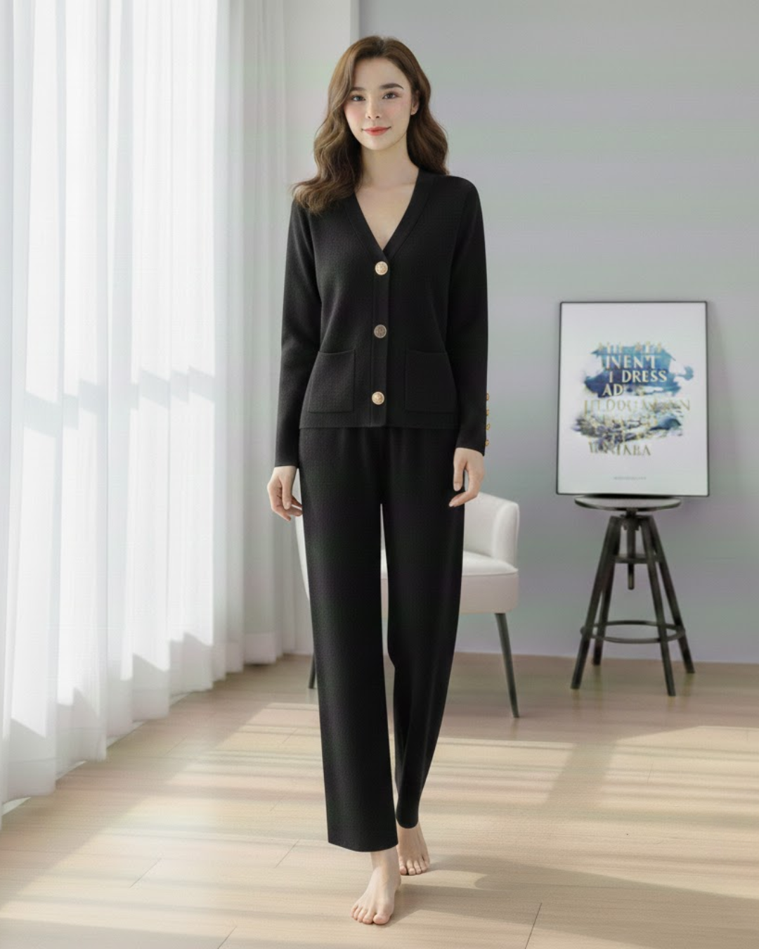 Conjunto de Punto de Elegancia y Confort en Dos Piezas Para Mujer