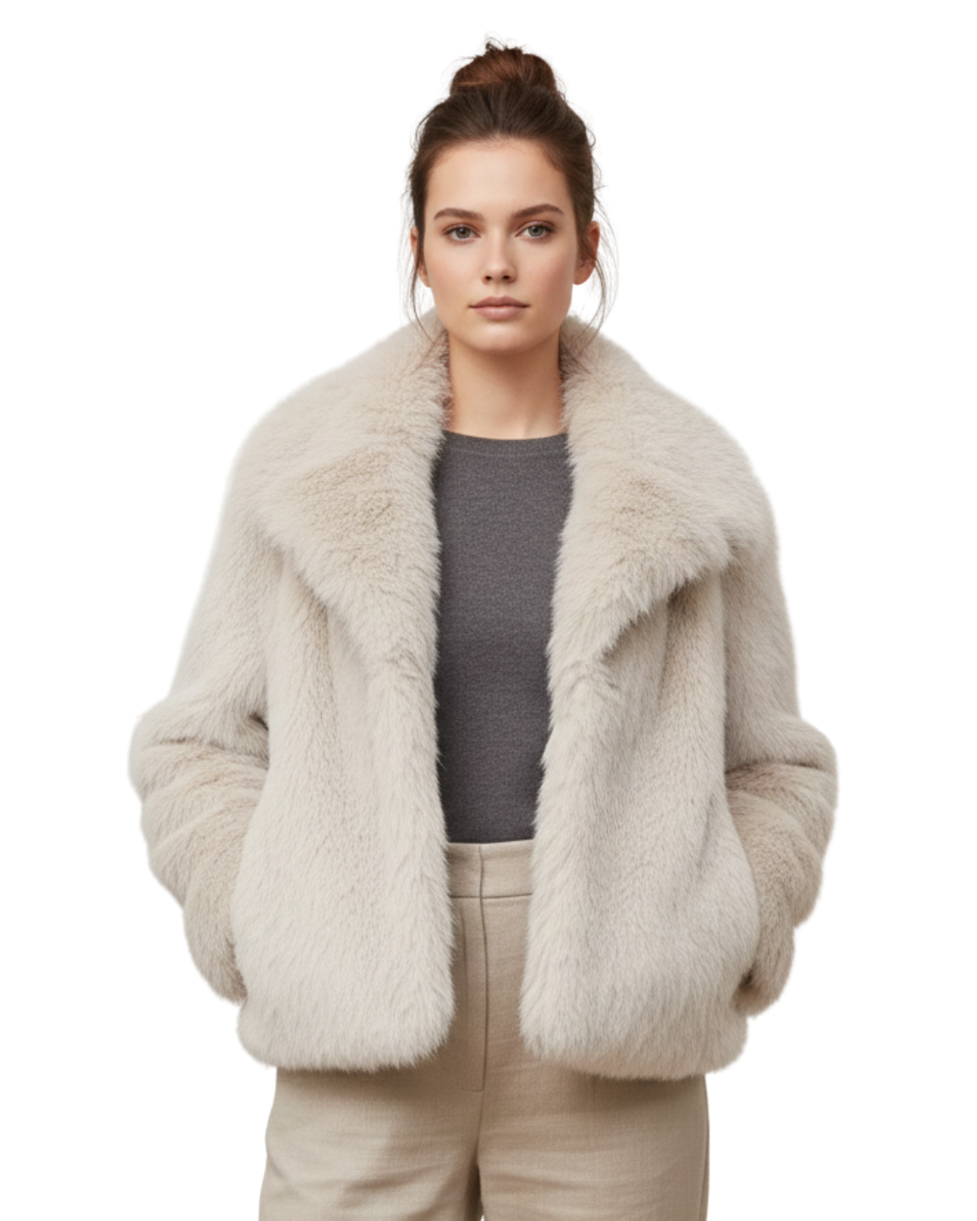 Abrigo de pelo sintético elegante para mujer