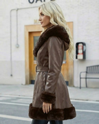 Chaqueta Larga Elegante de Cuero con Capucha para Mujer®