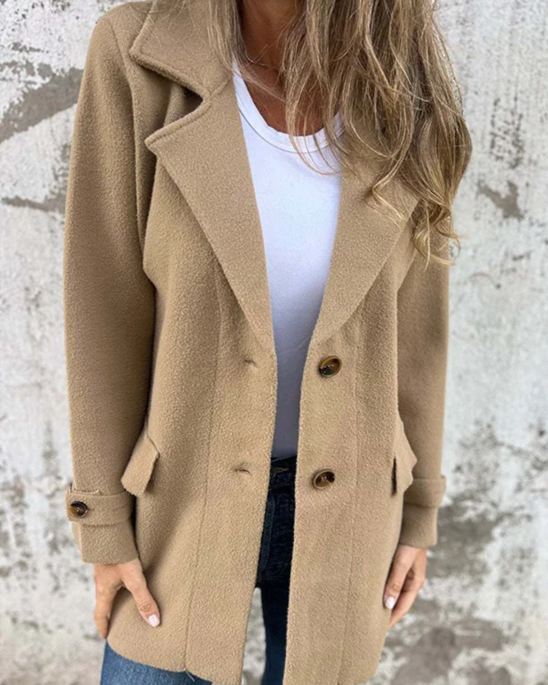 Chaqueta elegante informal de otoño con cuello entallado