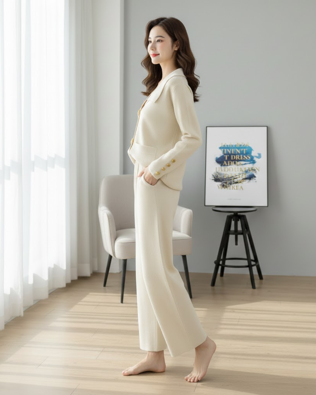 Conjunto de Punto de Elegancia y Confort en Dos Piezas Para Mujer