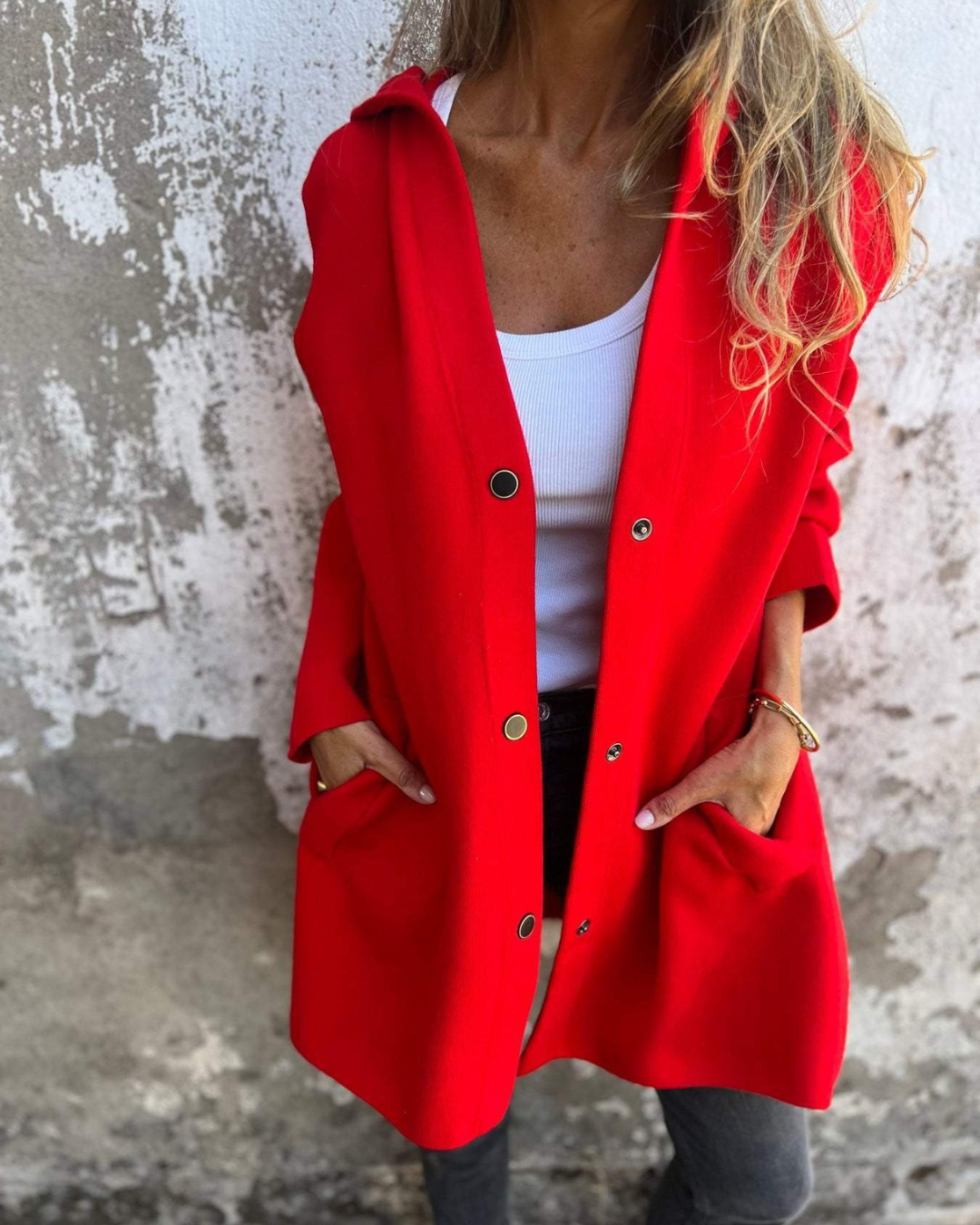 Chaqueta informal con botones frontales y bolsillos para mujer