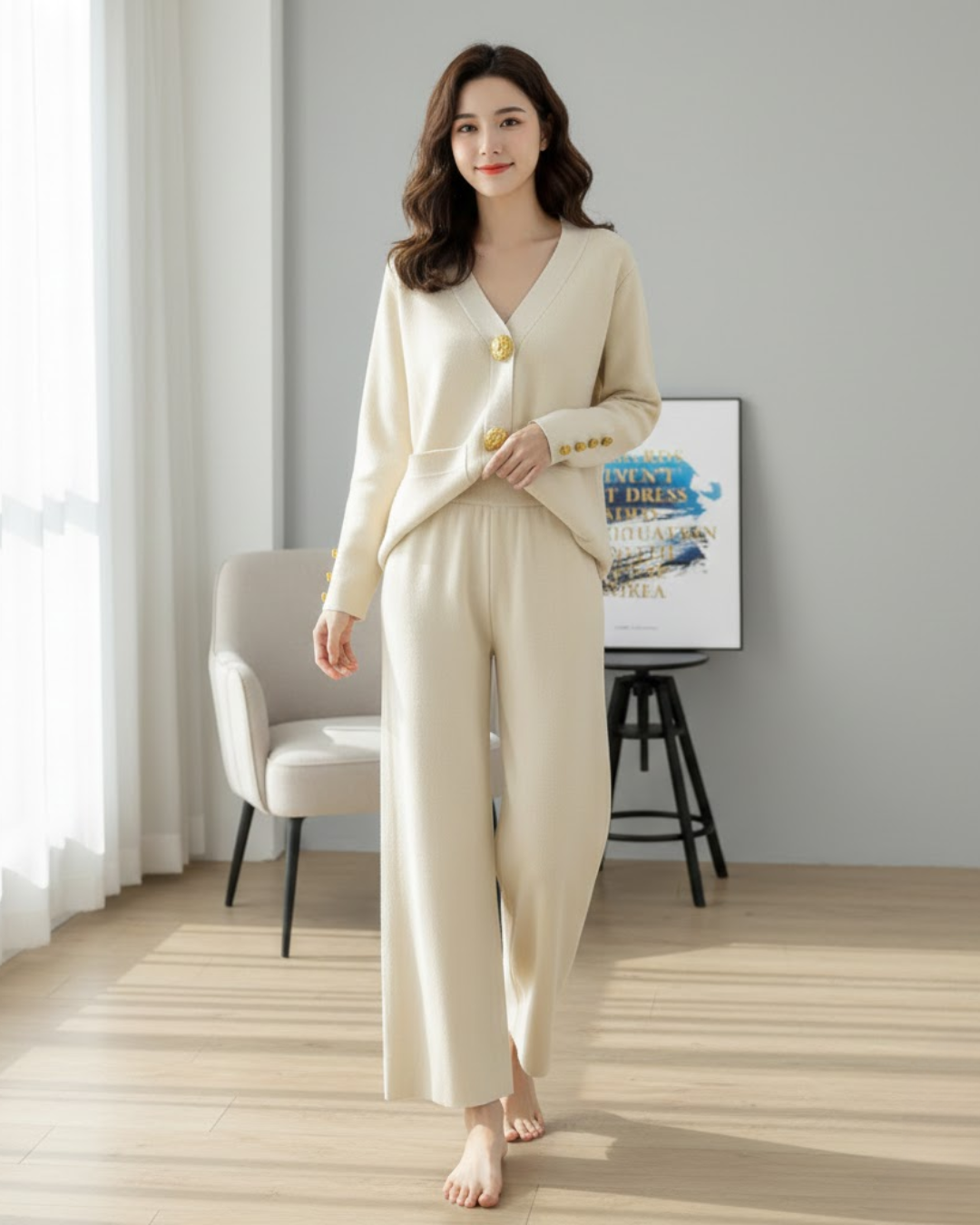 Conjunto de Punto de Elegancia y Confort en Dos Piezas Para Mujer